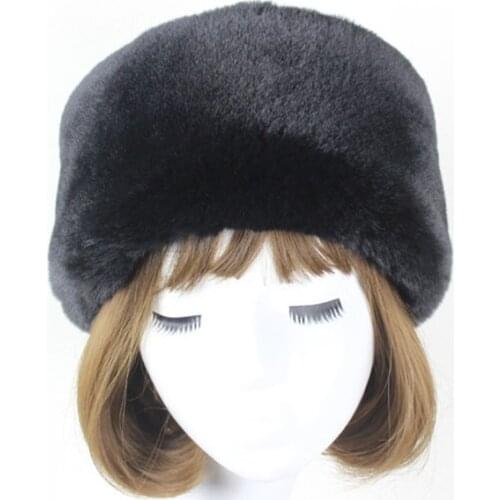 Flat Top Hat Womans 2018 Winter Black Imitation Fur Rabbit Fur Casual Black Hat Japan and South Korea White Warm Snow Cap W050