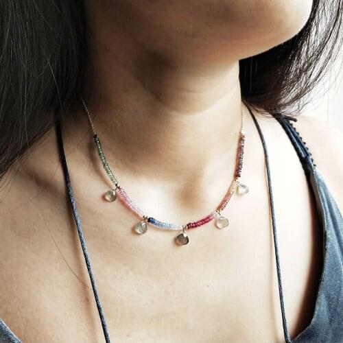 Lii Ji Genuine Stone Multi Sapphire Labradorite Charms 9K GF Chain Necklace Delicated Handmade Link Necklace