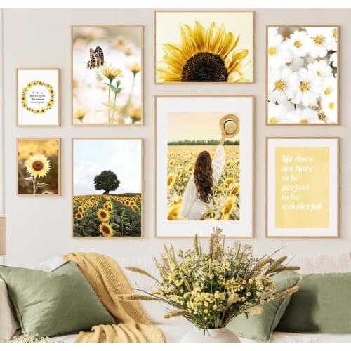 Field Landscape Lady Sunflower Tree Quote Wall Art Canvas Painting Nordic Posters And Prints Wall Pictures For Living Room Decor