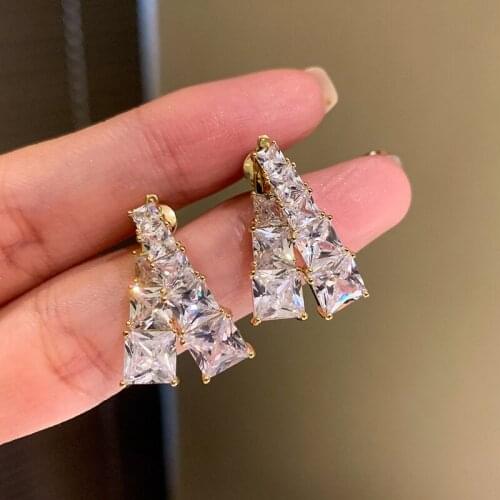 Simple Fashion Pav Crystal Diamond Geometric Earrings Female Exquisite Student Girlfriend Jewelry Accessories