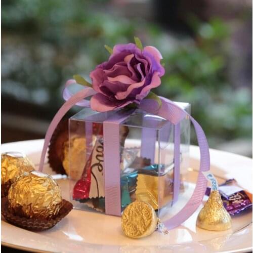 Clear PVC Favour Boxes Wedding Birthday Party Candy Macaron Cake Engage Flower Ribbon Square Gift Candy Box festive supplies