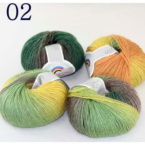 Sale Soft 4X50gr balls Cashmere Wool Colorful Rainbow Wrap Shawl DIY Hand Knit Yarn 524-02 Green Brown Orange Yellow