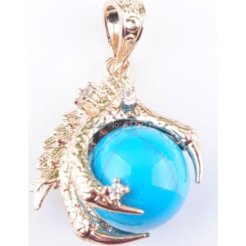 RONGZUAN Natural Pendulum Pendant Turquoises Stone Round Bead Dragon Claw Crystal Reiki Chakra Necklace 18" Chain Jewelry TN3097