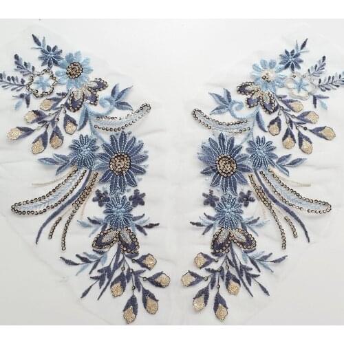 2pcs DIY Clothes Patch Flowered Embroidered Patches for Wedding Dress Fabric Sew On Cloth Applique National Style