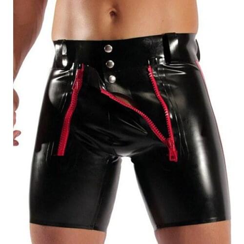 Sexy Men Patent Leather Zipper Tight Shorts Wetlook Clubwear Boxers Briefs Pants Casual Pants