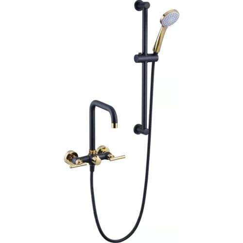 Newest Black Gold Brass Bathroom shower faucet set Cold hot water Complete shower faucet set Rotatable Spout with slide bar