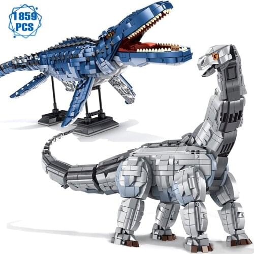 Technical Ideas Jurassic Animal Park Building Blocks Dinosaur Set Mosasaurus Brontosaurus Bricks Assembly Toys Gifts for Boys