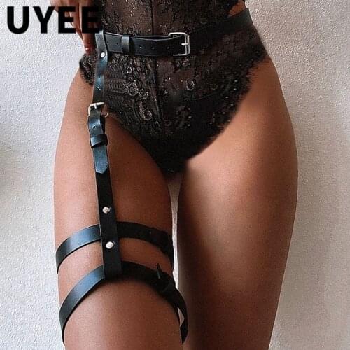 UYEE Lady Sexy Thigh Leather Harness Punk Gothic Waist Leg Garter Belt Women Lingerie Strap Body Stocking Bondage Harness Garter