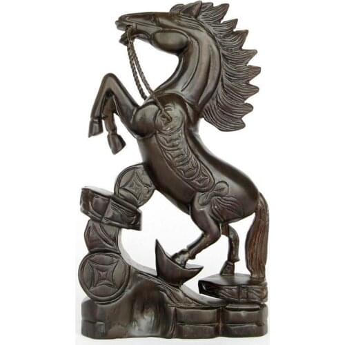 V wood carving wood carving crafts mahogany horse coins Home Furnishing Decor gift horse Ruyi ornaments