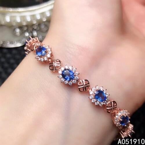 KJJEAXCMY boutique jewelry 925 sterling silver inlaid Natural sapphire fine ladies Bracelet support detection trendy