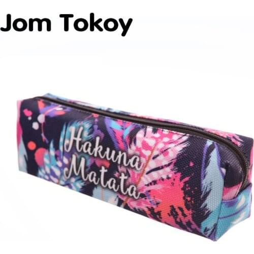Jom tokoy 3D Print Cosmetic Bag Women Makeup Bag Kids School Pencil Bag Stationery Pouch Hakuna matata feathers