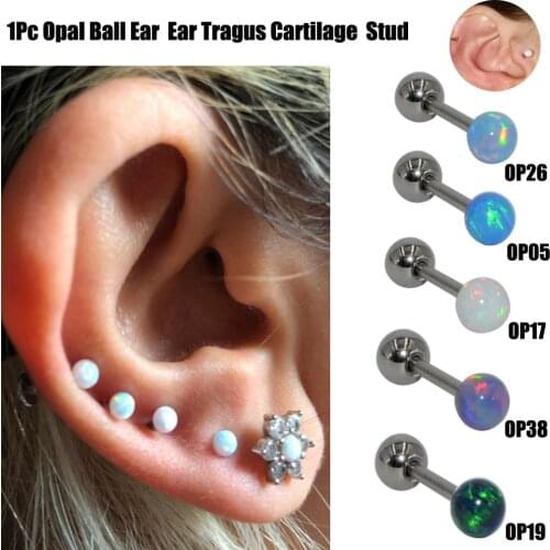 1PC Opal Stone Ball Ear Tragus Cartilage Helix Lip Stud Surgical Steel Lobe Inner Conch Ear Studs Piercing Earrings Body Jewelry