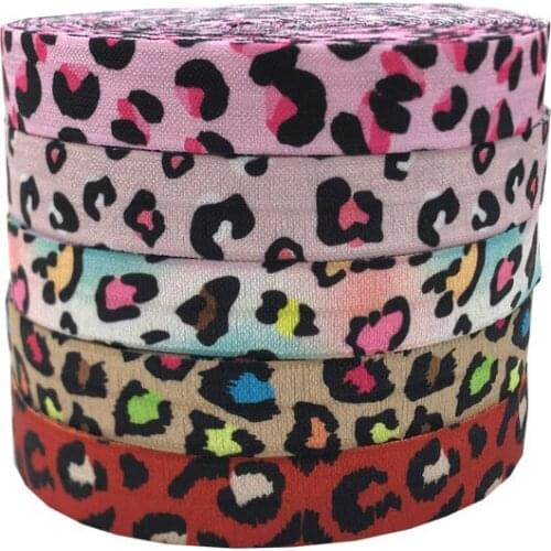 10Y 15mm Leopard Zebra Print Skinny Fold Over Elastic FOE Ribbon Webbing For Headwear Hair Sewing Accessories