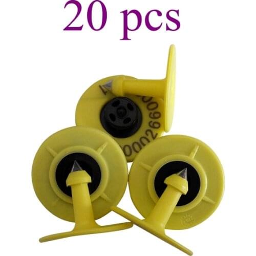20pcs Cow Tag Earrings TPU 134.2 KHz RFID Mini Chip Animal Id Yellow Engravable Cattle Ear Tags for Agriculture Farm Management