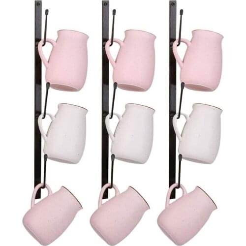 3Pcs Wall Mounted Mug Storage Rack Water Cups Hanging Holder Cup Holder Coffee Mugs Storage Rack Drainer Shelf Organizer- Black