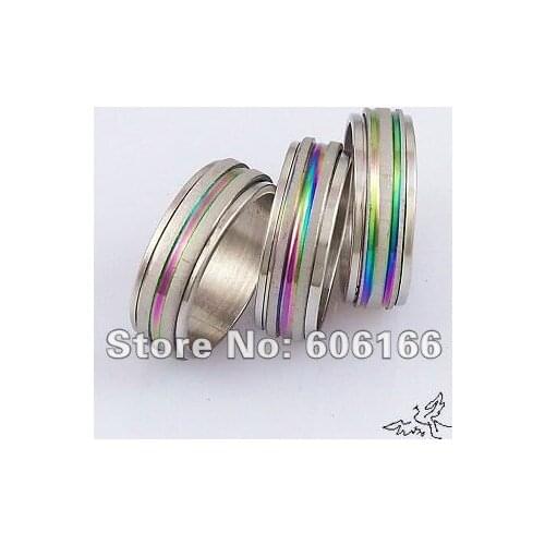 30x 7.5mm Drawbench Multicolor Spin Ring Stainless Steel Rings Fashion Jewelry