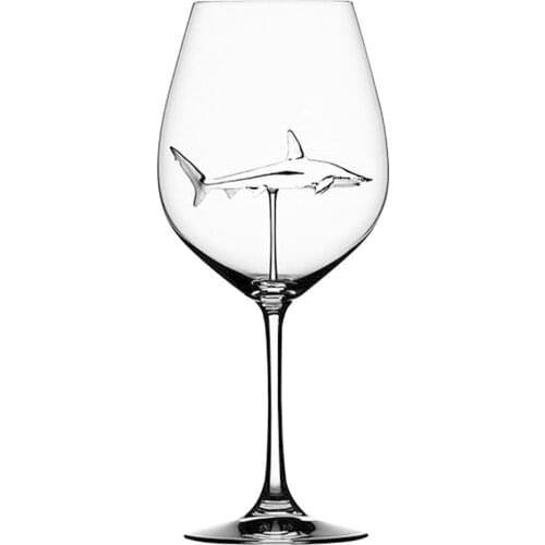 Red Wine Glasses with Shark Inside Goblet Glass Lead-Free Clear Glass for Home Bar Party Cocktail Bar Decorating