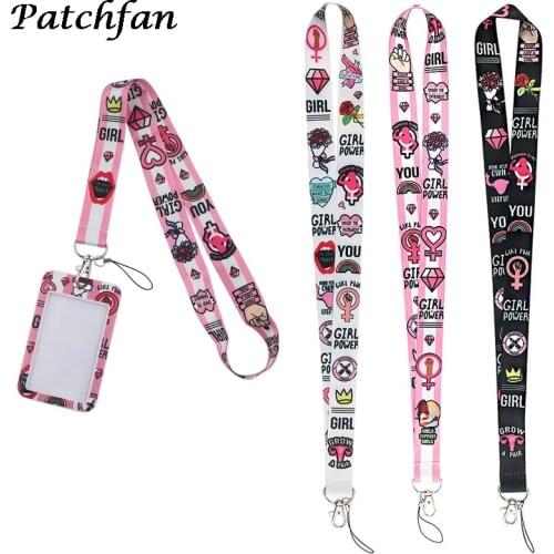 AD395 Patchfan Cartoon Girls Power Lanyard Keychain key Badge ID Mobile Phone Rope Cute Gifts Lanyard With Card Holder