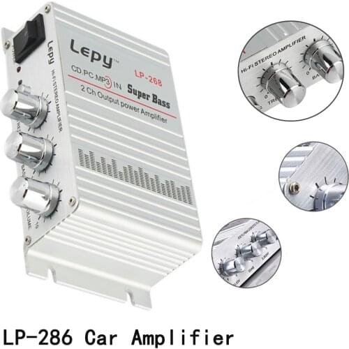 2018 12V Mini Car Audio Speaker 2*20W Lightweight Stereo Connection Hi-Fi Small Power LP-268 MP3 Amp Radio Amplifier Silver