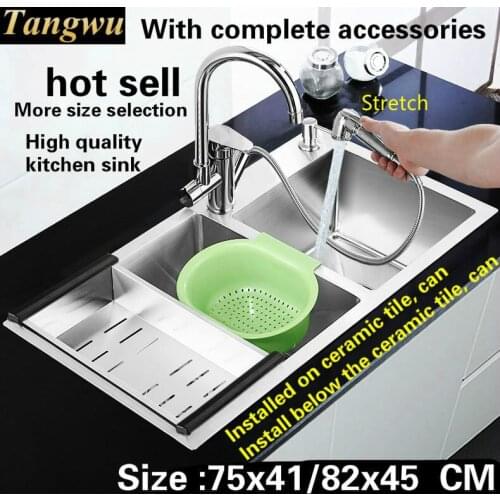 Free shipping Luxury fashion kitchen sink manual double channel 4 mm thick food grade 304 stainless steel durable 75x41/82x45 CM