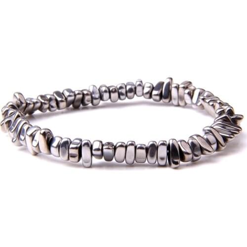 Natural Hematite Chips Beads Bracelets Men Fashion 2020 Hot Selling Raw Gem Stone No Magnetic Gravel Hematite Bangles For Women