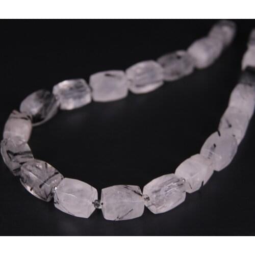 21pcs/str,Faceted Nugget Natural Black Rutilated Quartz Cube Pendant Beads,Rough Crystal Stone Necklace Bracelet Jewel Making