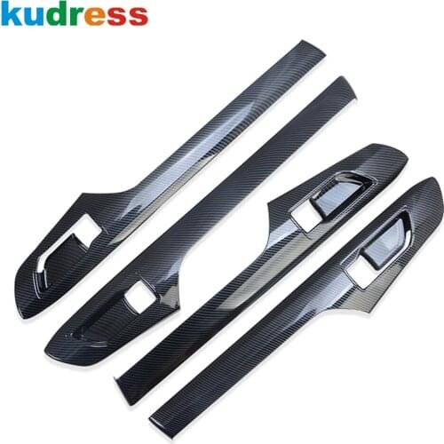 For Toyota Highlander Hybrid 2021 2022 Carbon Fiber Inside Door Handle Cover Trim Stickers Car Interior Accessories 4pcs LHD