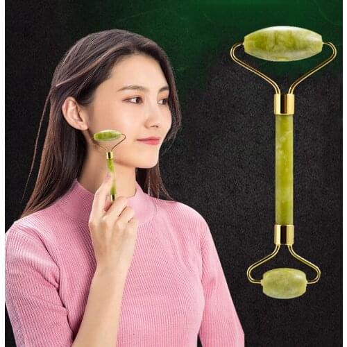 Double Heads Jade Natural Stone Facial Massage Roller Lift Hands Body Relaxation Slimming Beauty Health Skin Care Tools