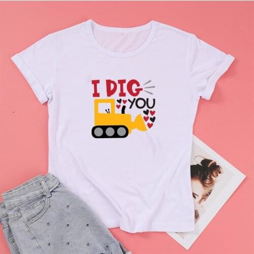 I DIG YOU Cartoon Printed Aesthetic Graphic T Shirts for Valentines Day Short Sleeve Cotton Couple Clothes Matching