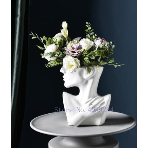 Nordic Creative ceramics vase Human head abstract Half body flower pot Flower arrangement human face Modern home decoration