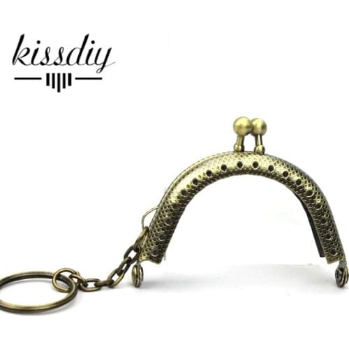 KISSDIY 20pcs/lot 6.5cm Antique bronze Metal Purse Frame with key ring DIY Mini KISS clasp Handle for Bag hardware aeccessory