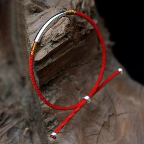 Hot Tibetan Buddhism 925 Silver Sterling Mantra Prayer Buddhism Bracelet Circular Tube Bracelets Red Rope Handmade Jewelry
