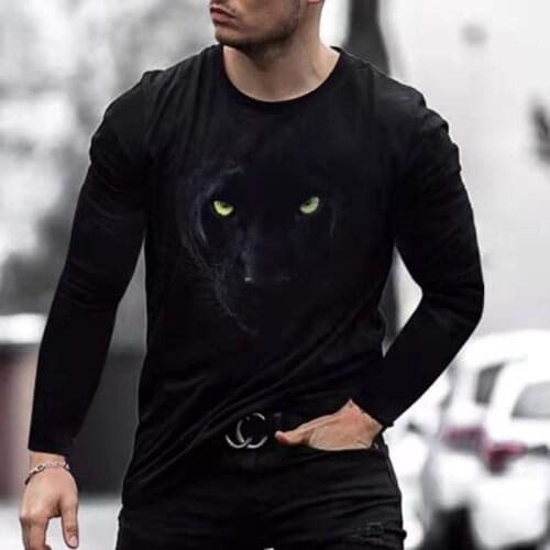 Mens T-Shirt Casual Fashion European And American Autumn And Winter Black Panther 3D Printed Long-sleeve T-shirt Men Tops