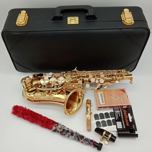 Music Fancier Club Curved Soprano Saxophone MSC-WO20 Gold Lacquer Brass Sax Professional Mouthpiece Patches Pads Reeds Bend Neck