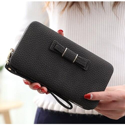 NEW 5.5 inch Butterfly Knot Women Long Wallet Coin Pockets Functional Phone Female Leather Wallet