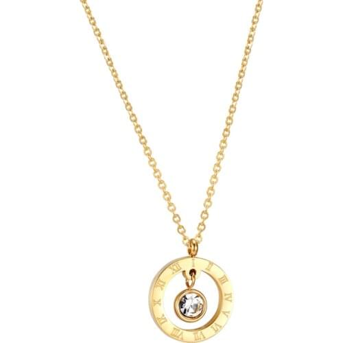New arrival Circle Roman Numerals Inside Hanging Crystal Necklace Pendant For Woman Titanium Steel Jewelry Gold Colour Necklace