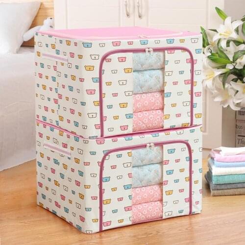 Clothing Quilt Storage Box Organizer Bag Steel Frame Foldable Clothes Blanket Sundries Wardrobe Box Organization Storage Bag