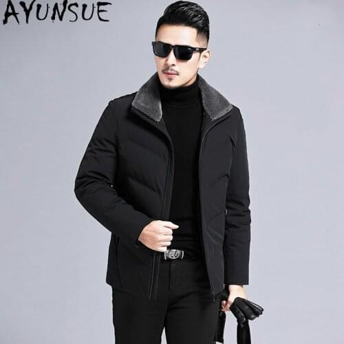 AYUNSUE Mens Down Jacket Autumn Winter Coat 90% White Duck Down Coats for Men Real Wool Fur Collar Puffer Jacket Men2020 J5391