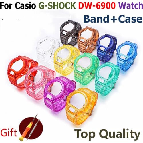 Bracelet Watch Band For G-SHOCK DW-6900 Strap Replacement Wrist Transparent Watchband for Casio G-SHOCK Bands + Protective Case