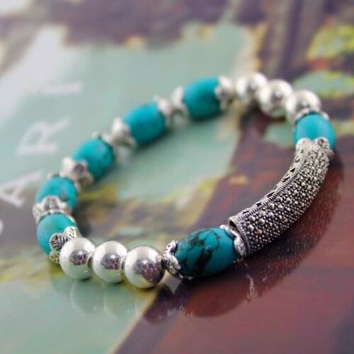 S925 pure silver natural womens vintage thai silver bracelet bead transfer