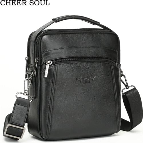 CHEER SOUL Men Genuine Leather Shoulder Bag Travel Crossbody Bags For Men Messenger Bag Male Business iPad Mini Handbags Bolsa