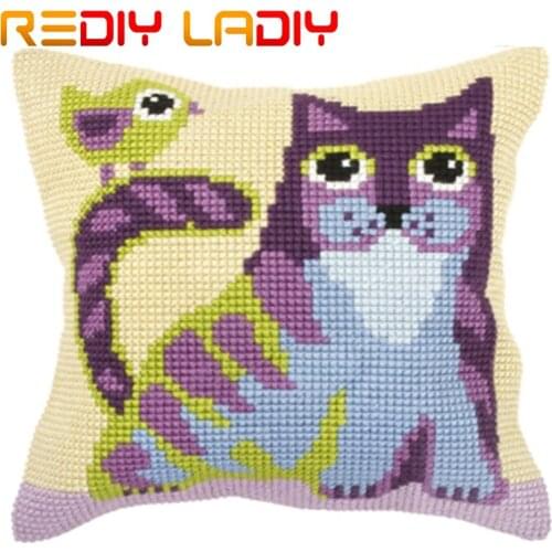 Cross Stitch Cushion Sleeping Dog Make Your Own Pillow DIY Chunky Cross Stitch Kits Pre-Printed Canvas Acrylic Yarn Pillow Case