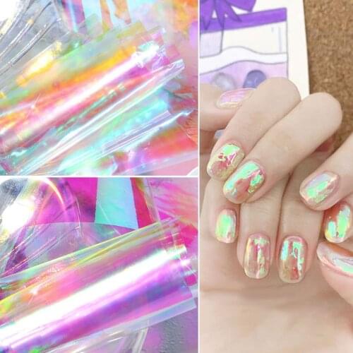 Japanese Nail Art Decorations Aurora Glass Ice Paper 5*20cm Holographic Cellophane Decals DIY Glitter Transfer Sticker Foils