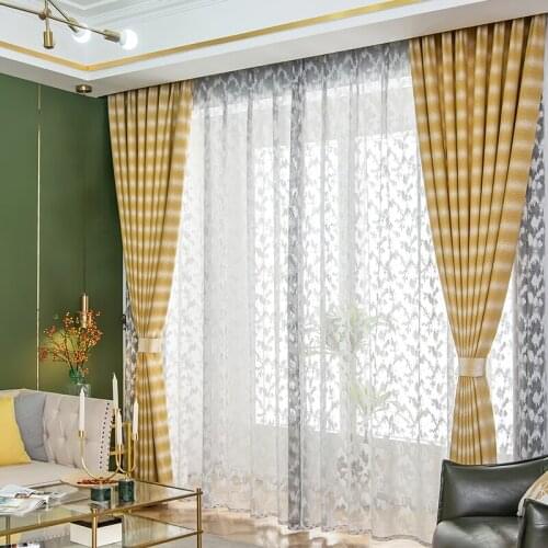 Custom curtains modern Simplicity Nordic Texture cotton stripe Jacquard blackout curtain livingroom thick bedroom tulle M1087