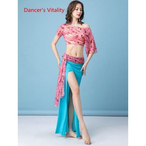 Belly Dance Training Clothing for Women Printed Top+Split Long Skirt Suit Oriental Dance Performance Costumes Exotic Outfit Wear