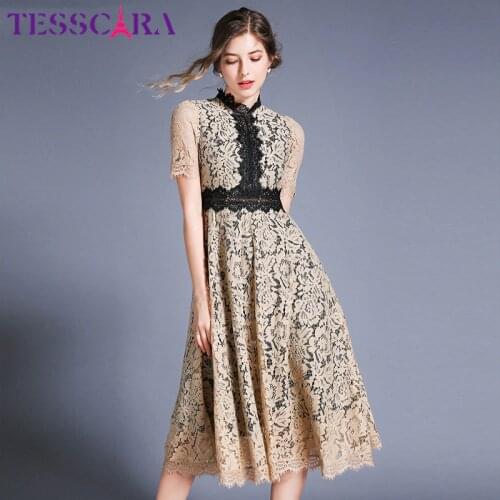 TESSCARA Women Summer Elegant Office Lace Dress Festa Female High Quality Long Party Robe Femme Vintage Designer Slim Vestidos