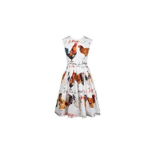 Runway Desinger High Quality Woman Vestido 2018 Summer New Self-cultivation Cock Printing Vest Pure Dress Woman
