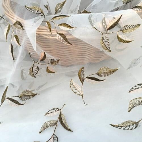 1meter 140cm wide new lace organza embroidered fabric vintage leaf embroidery fabric diy apparel fabric dress fabric