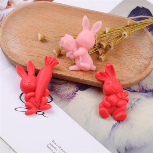 3 Holes Rabbit Holding Radish Silicone Fondant Mold DIY Chocolate Biscuits Baking Molds Cake Bakeware Decoration Cake Tools