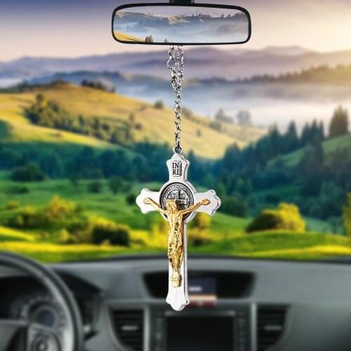 Car Accessories Rearview Mirror Decoration Catholic Jesus Cross Christ Religious Car Pendant Hanging Wall Crosses Crucifix Cross